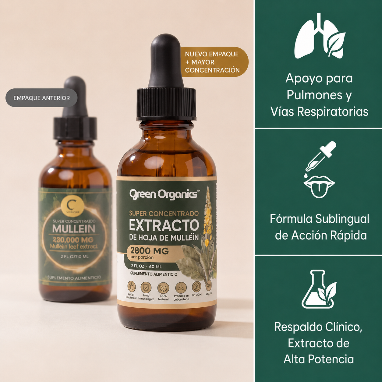 Gotas de Mullein Green Organics | Alivio Respiratorio Natural