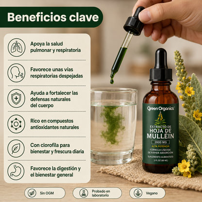 Gotas de Mullein + Clorofila Green Organics | Alivio Respiratorio Natural